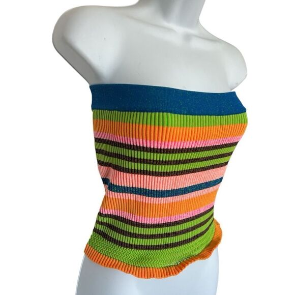 AGR Multicolored Striped Cropped Strapless Top Size M. - Picture 3 of 6